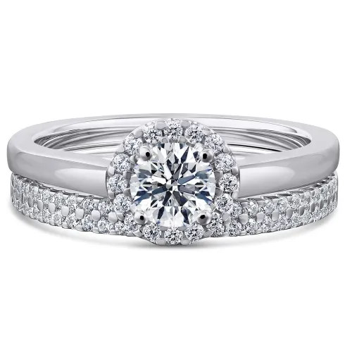 Platinum Diamond Halo Bridal Set - Poppy